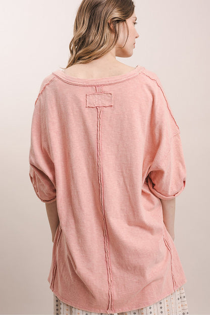 BlueVelvet Pink Coral V-Neck Top