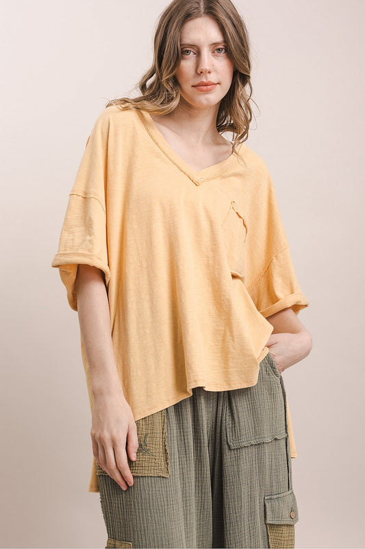 BlueVelvet Powder Yellow V-Neck Top