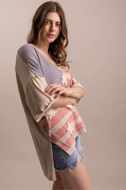 BlueVelvet Taupe American Flag Top