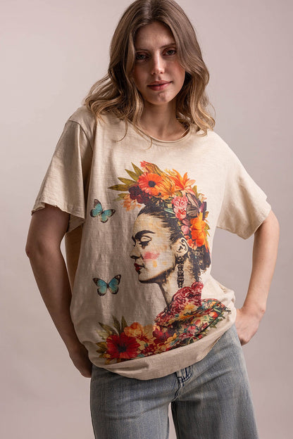 BlueVelvet Natural Frida Print Top