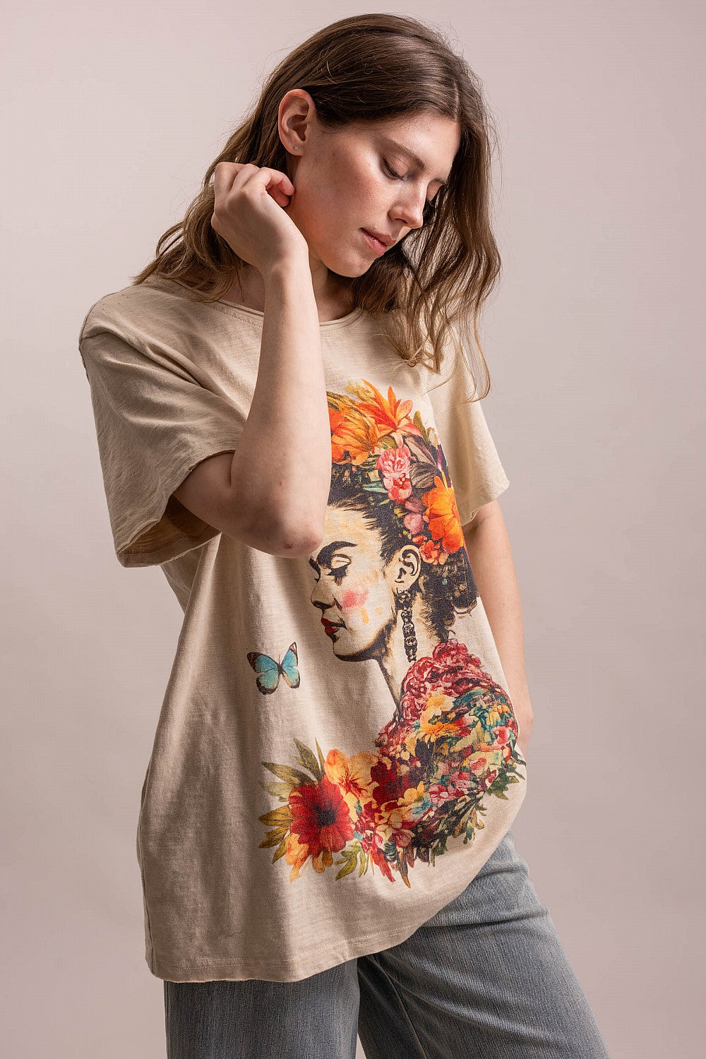 BlueVelvet Natural Frida Print Top