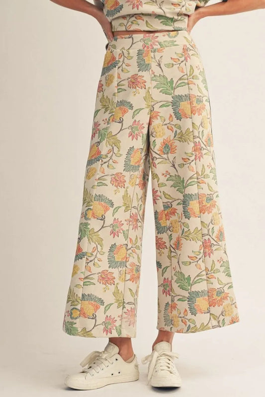 Floral Oatmeal Wide Leg Pants