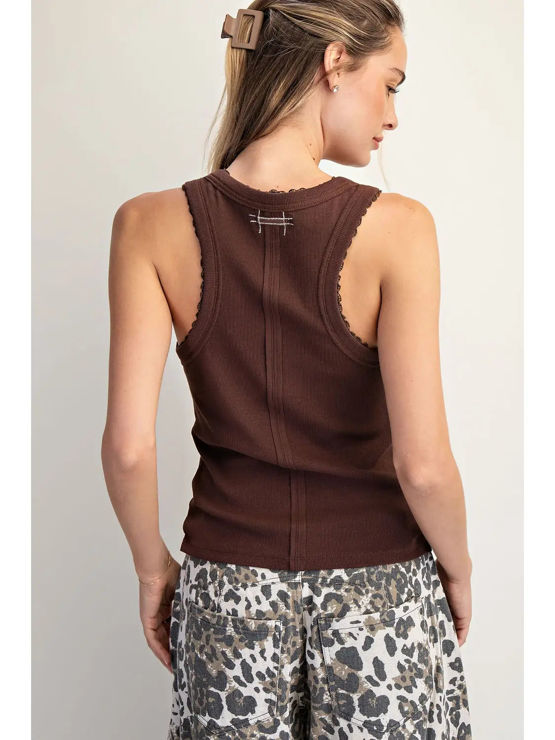 Umber Brown Ribbed Knit Tank