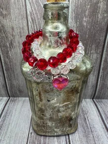 Love Charm & Pink Heart Bracelet Set