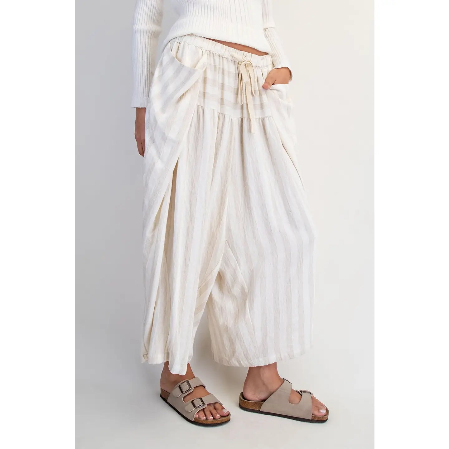 Natural Stripe Wide Leg Cropped Pants