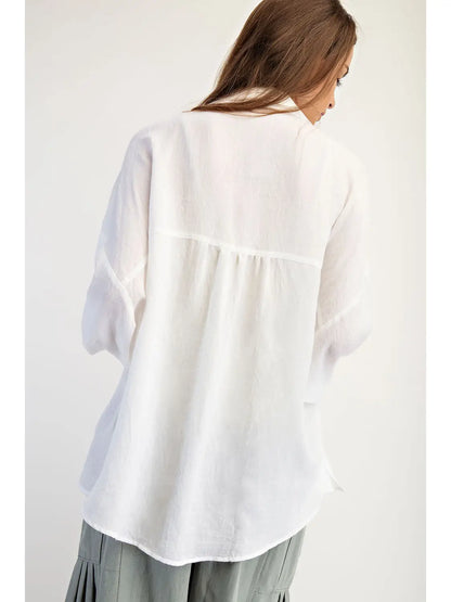 White Soft Linen Blend Shirt