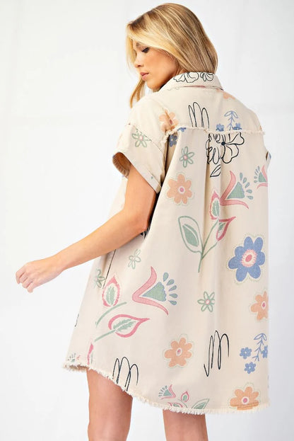 Easel Washed Print Shirt Dress Khaki
