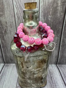 Double Silver Heart Bracelet Set