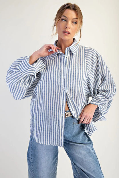 Stripe Button Down Shirt Denim Blue