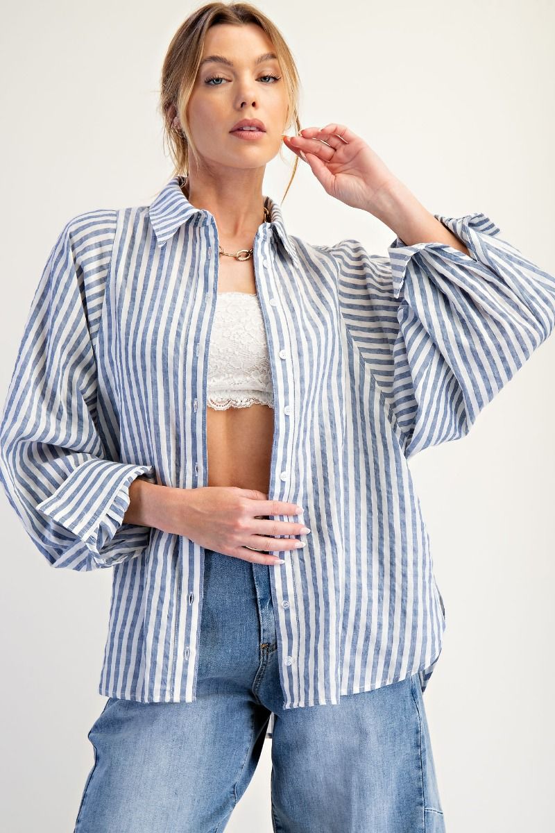 Stripe Button Down Shirt Denim Blue