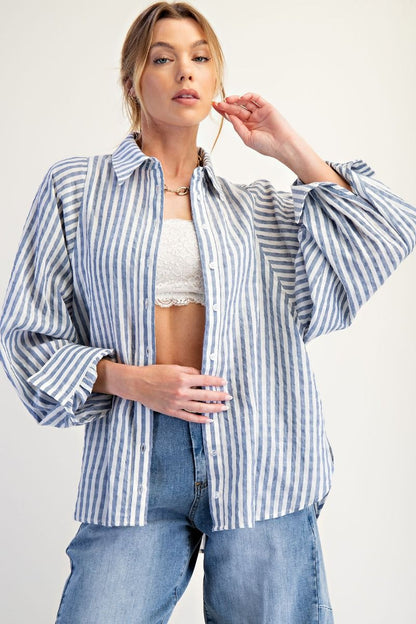 Stripe Button Down Shirt Denim Blue