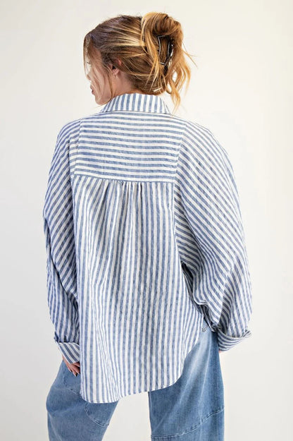 Stripe Button Down Shirt Denim Blue