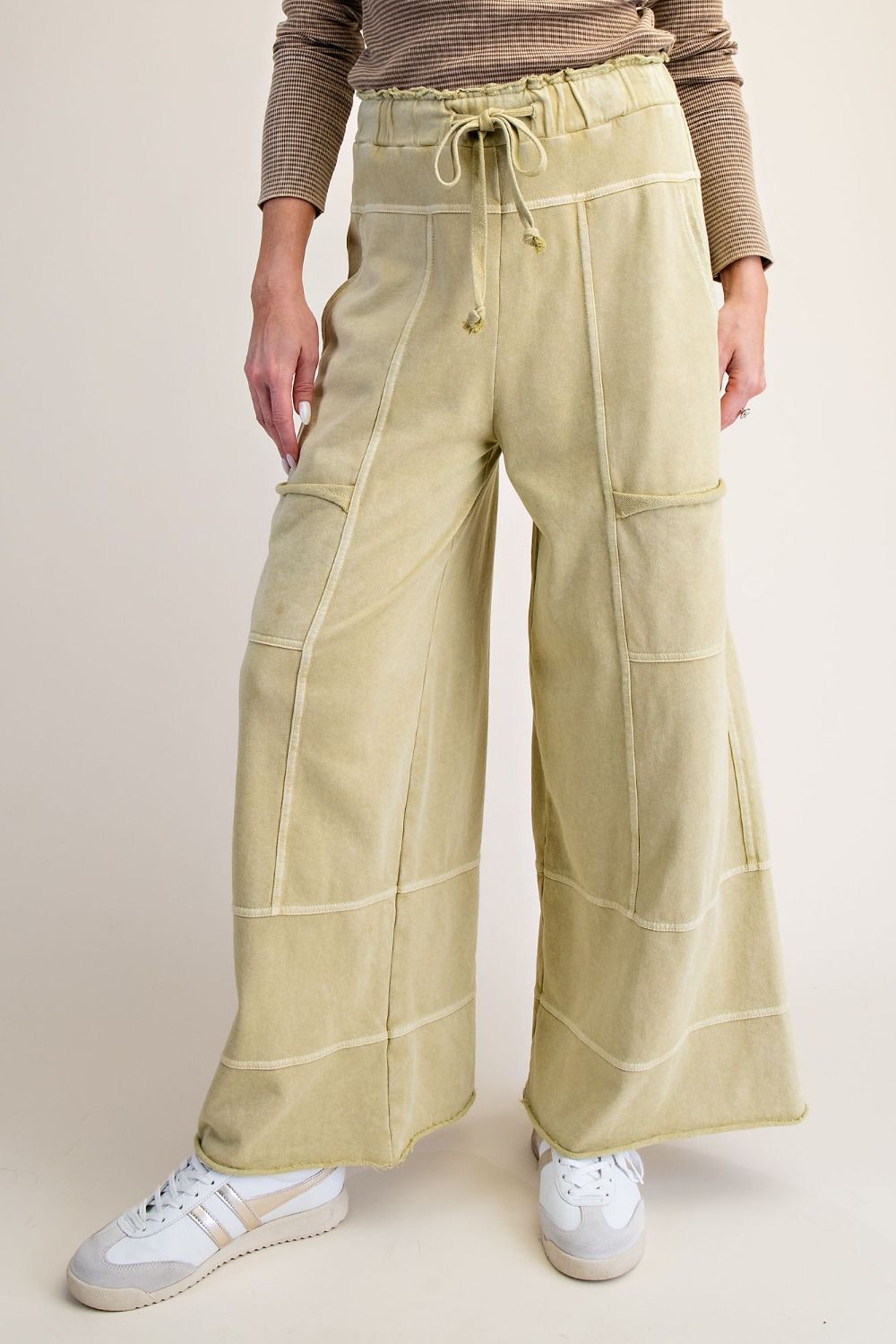 Easel Green Tea Terry Knit Pants
