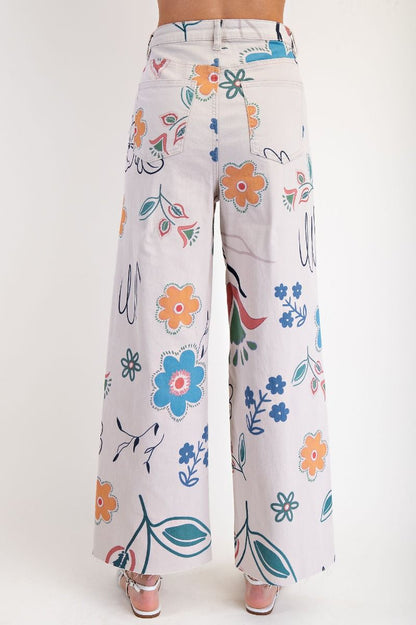 Easel Floral Printed Wide Pants Stone