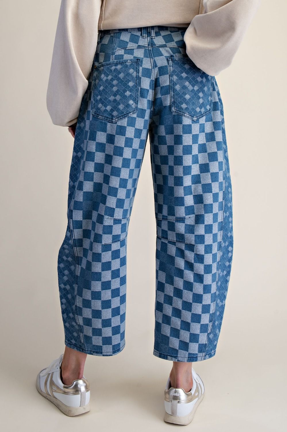 Easel Checkerboard Denim Barrel Pants