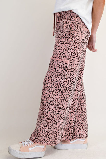 Easel Animal Print Terry Knit Lounge Pants Antique Rose