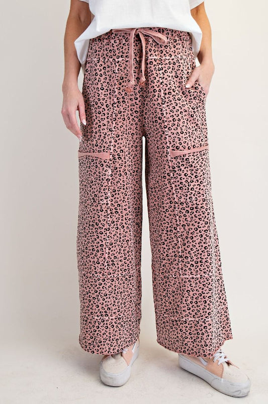 Easel Animal Print Terry Knit Lounge Pants Antique Rose