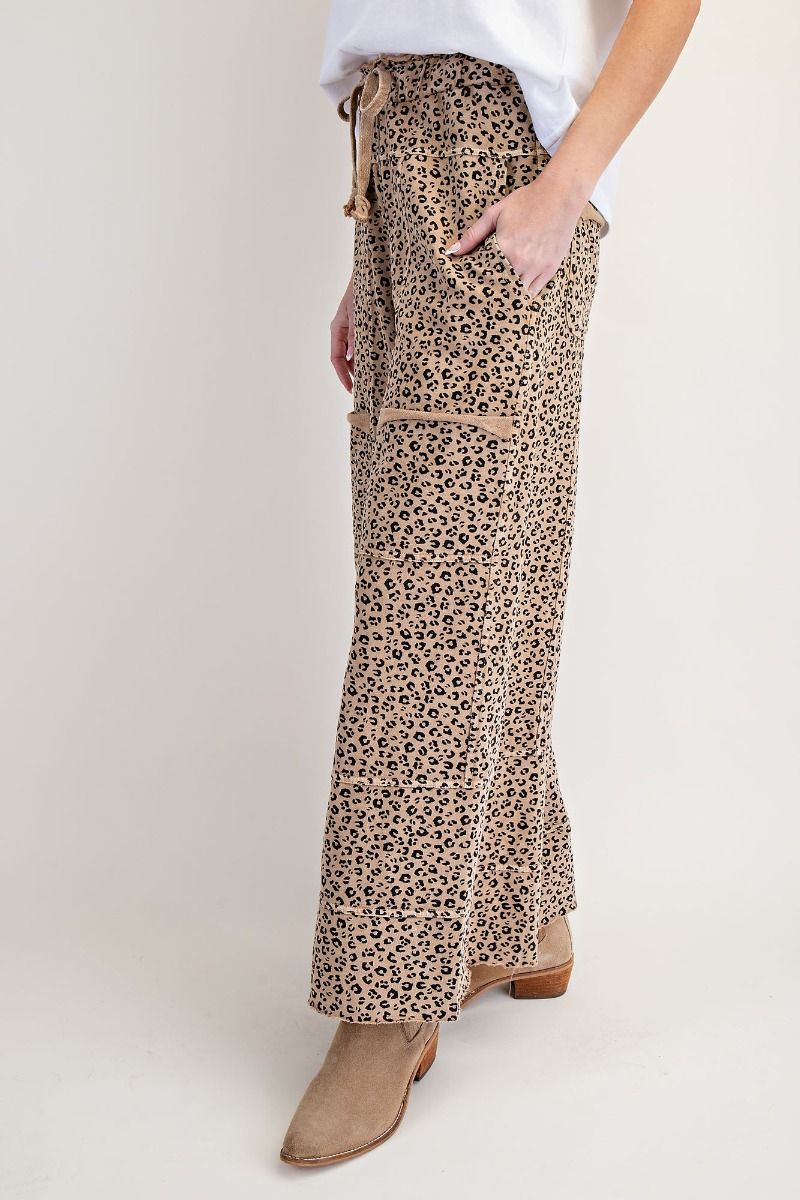 Easel Animal Print Camel Cargo Pants
