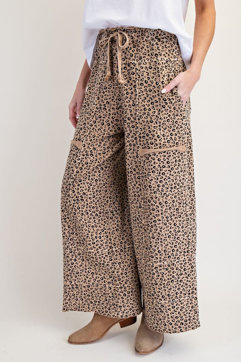 Easel Animal Print Camel Cargo Pants