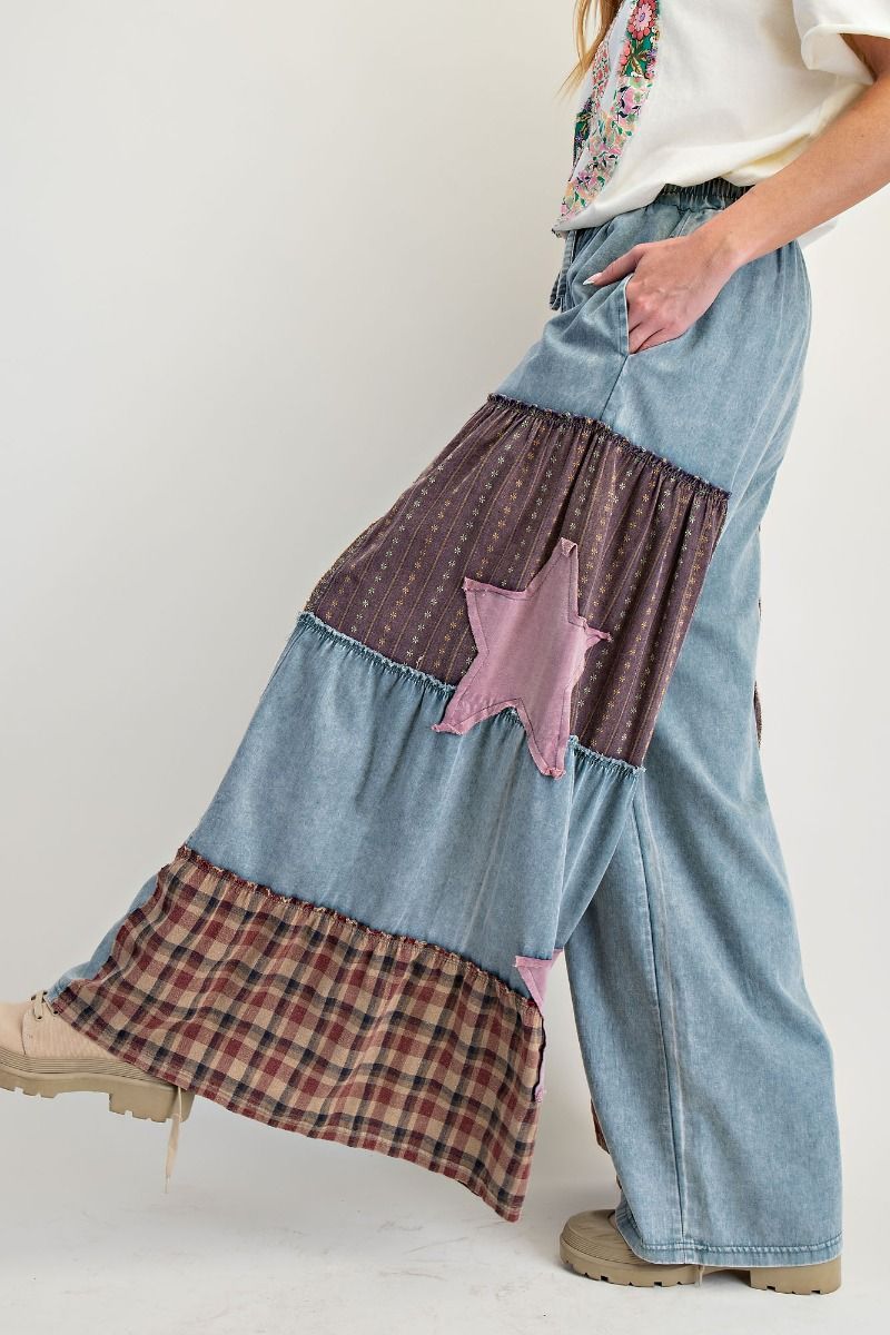 Star Patchwork Chambray Pants Lighter Denim