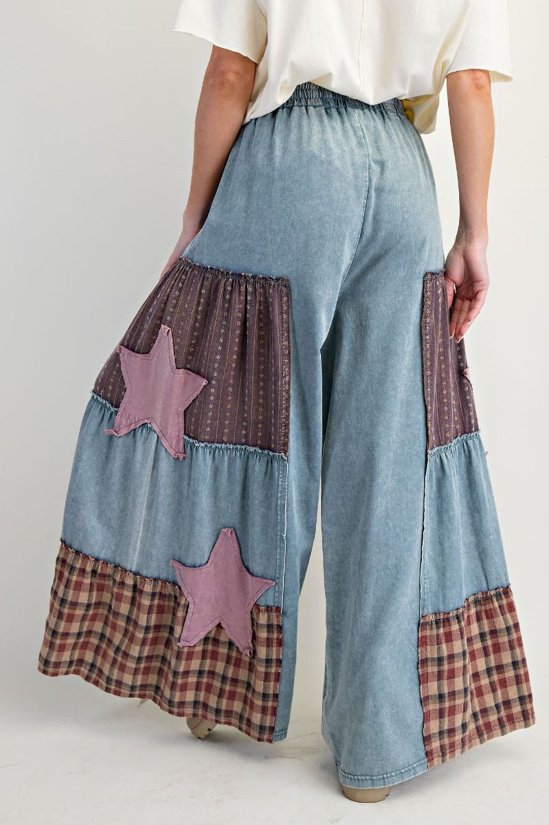 Star Patchwork Chambray Pants Lighter Denim