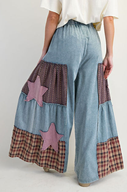 Star Patchwork Chambray Pants Lighter Denim