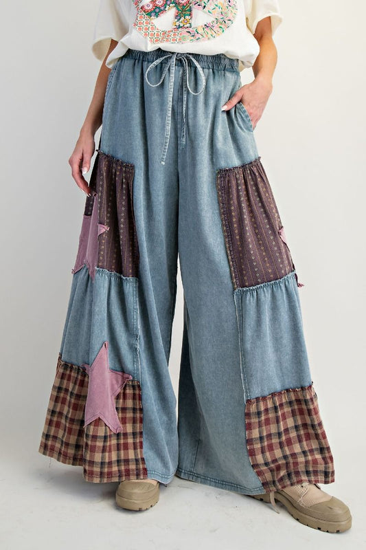 Star Patchwork Chambray Pants Lighter Denim