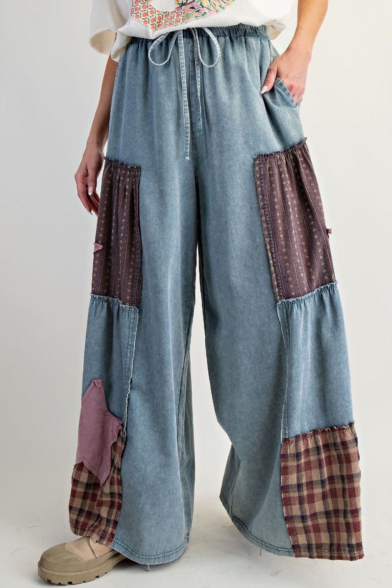 Star Patchwork Chambray Pants Lighter Denim