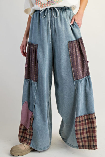 Star Patchwork Chambray Pants Lighter Denim