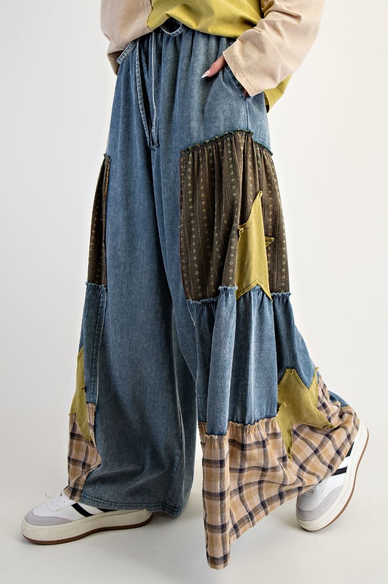 Star Patchwork Chambray Pants Darker Denim