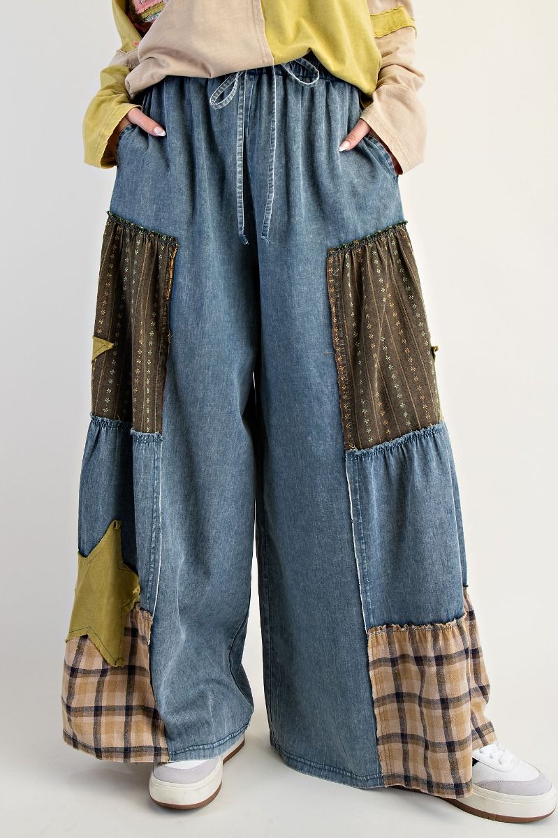 Star Patchwork Chambray Pants Darker Denim