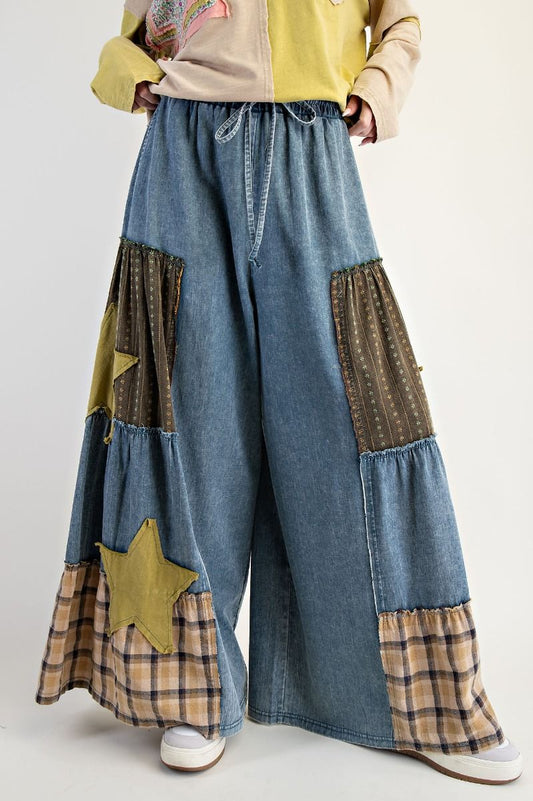 Star Patchwork Chambray Pants Darker Denim