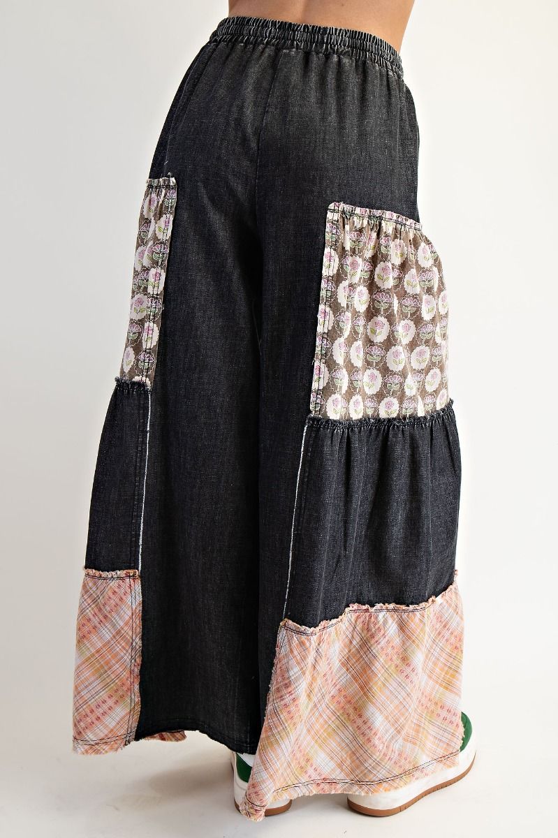 Patchwork Star Palazzo Pants Black Denim