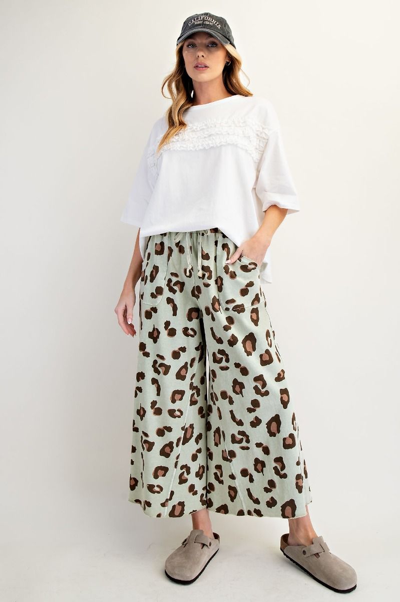 Easel Mineral Washed Terry Knit Pants Faded Sage
