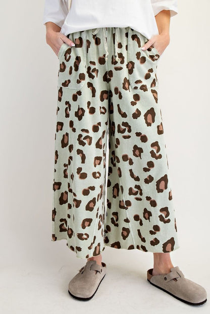 Easel Mineral Washed Terry Knit Pants Faded Sage