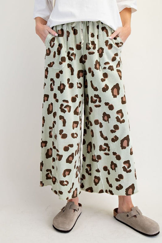 Easel Mineral Washed Terry Knit Pants Faded Sage