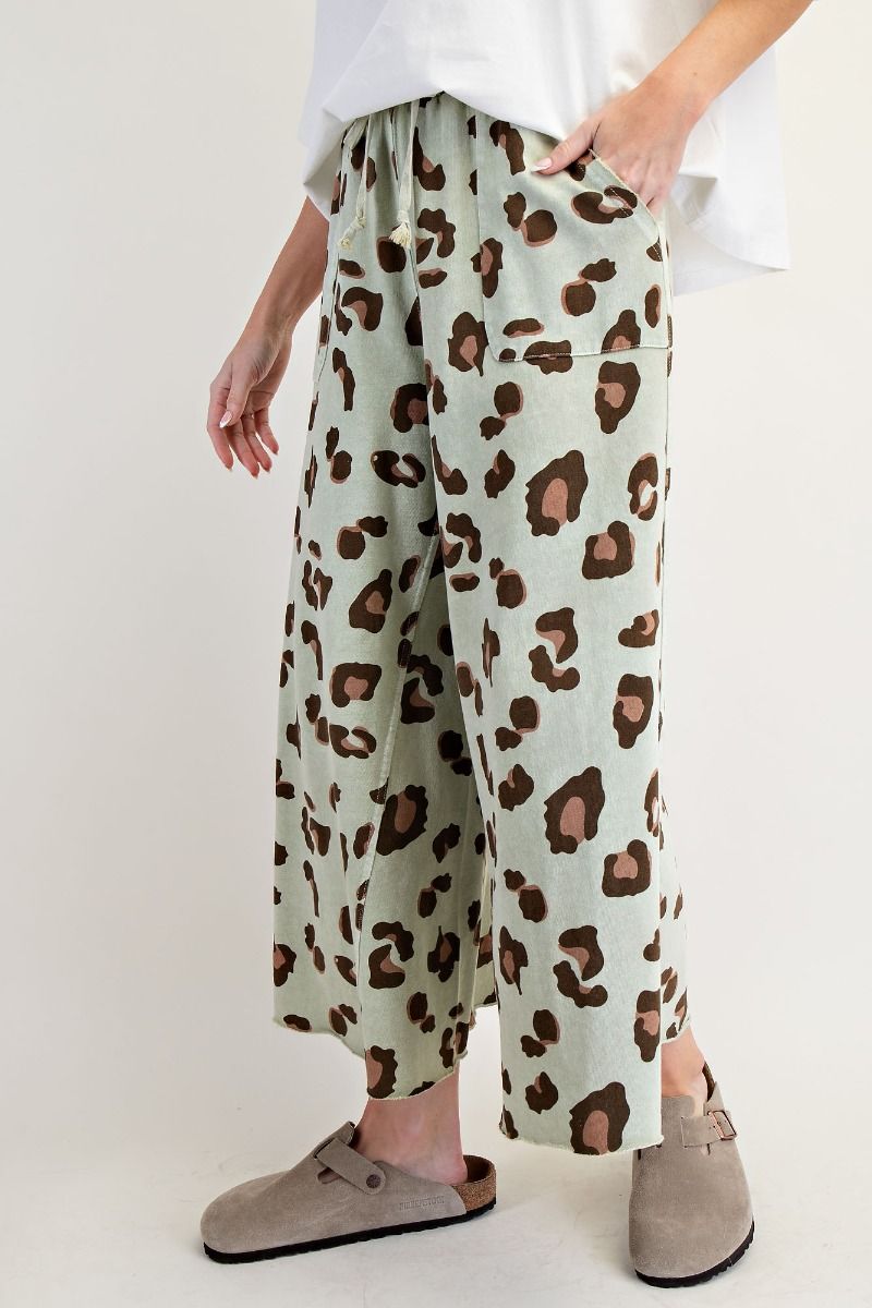 Easel Mineral Washed Terry Knit Pants Faded Sage