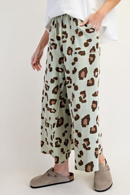 Easel Mineral Washed Terry Knit Pants Faded Sage