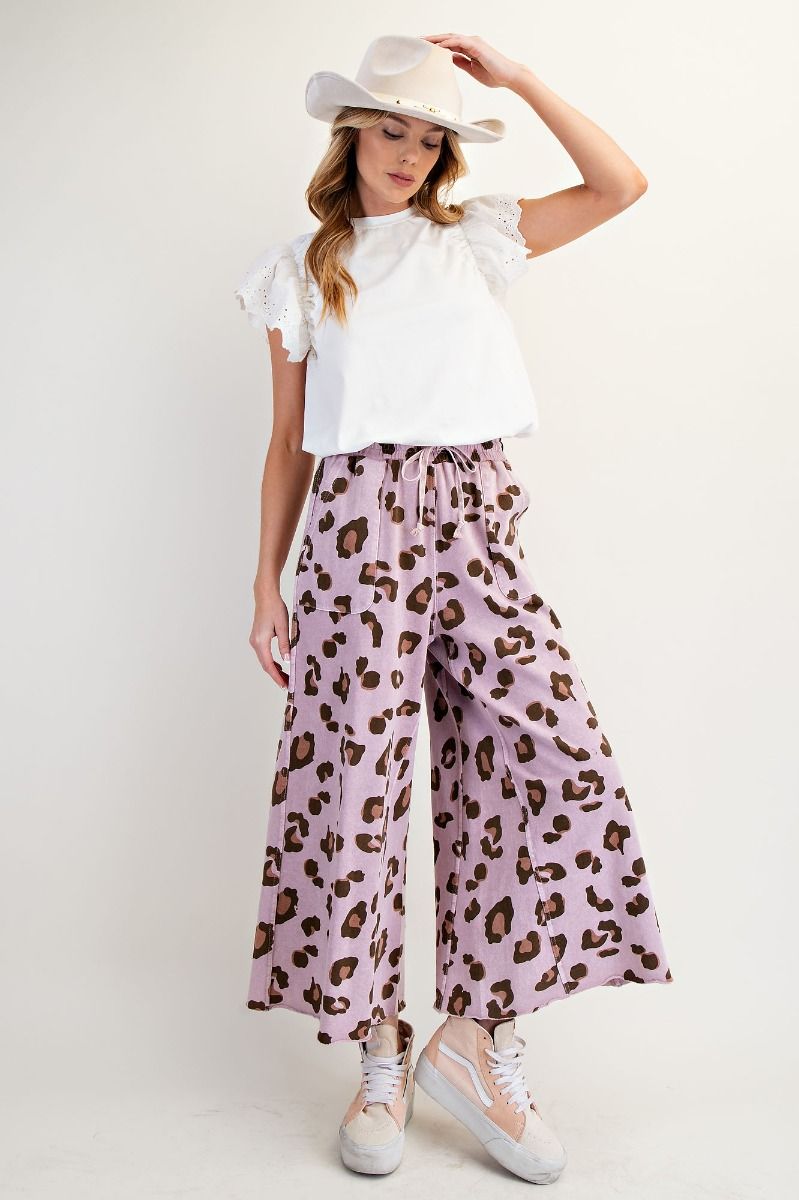 Easel Mineral Washed Terry Knit Pants Mauve