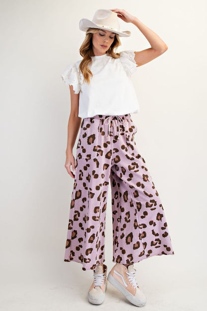Easel Mineral Washed Terry Knit Pants Mauve