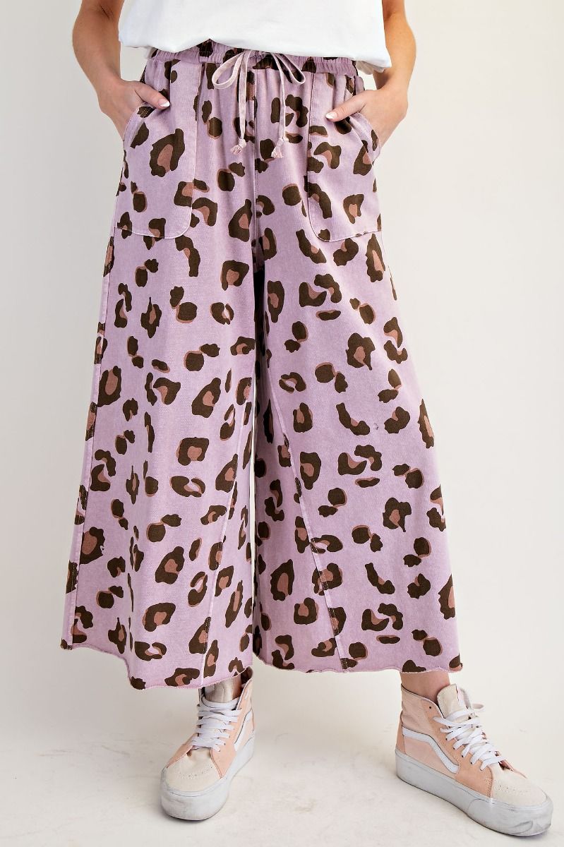 Easel Mineral Washed Terry Knit Pants Mauve