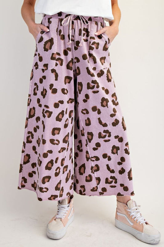 Easel Mineral Washed Terry Knit Pants Mauve
