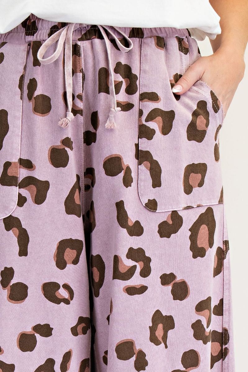 Easel Mineral Washed Terry Knit Pants Mauve
