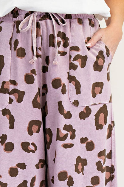 Easel Mineral Washed Terry Knit Pants Mauve
