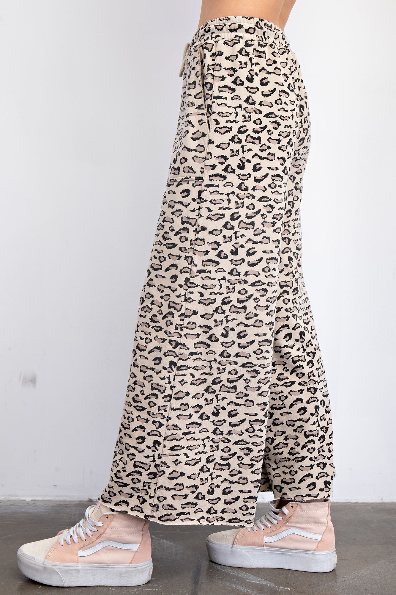 Easel Animal Print Terry Knit Pants Mocha