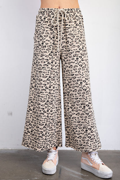Easel Animal Print Terry Knit Pants Mocha