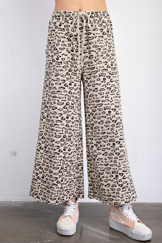 Easel Animal Print Terry Knit Pants Mocha