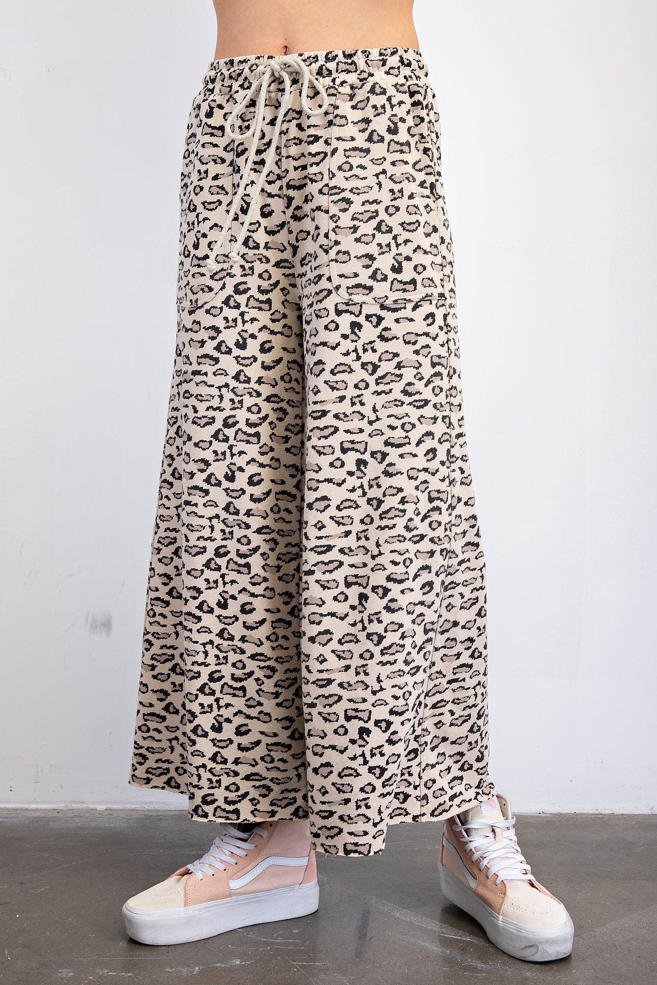 Easel Animal Print Terry Knit Pants Mocha