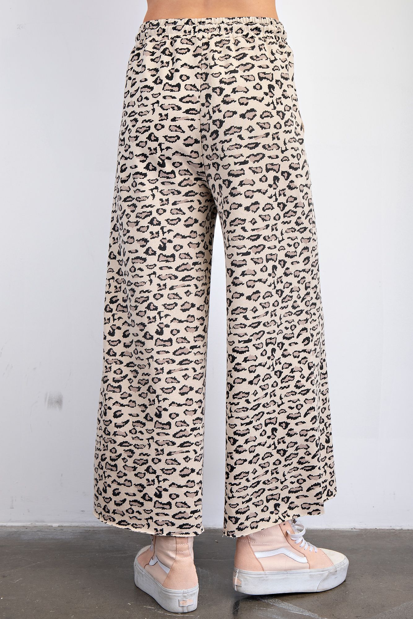 Easel Animal Print Terry Knit Pants Mocha