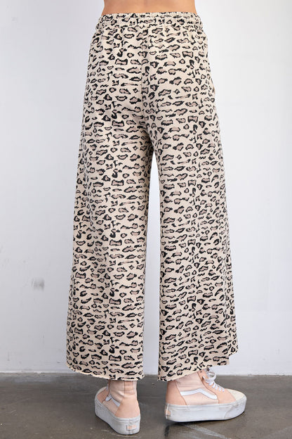 Easel Animal Print Terry Knit Pants Mocha